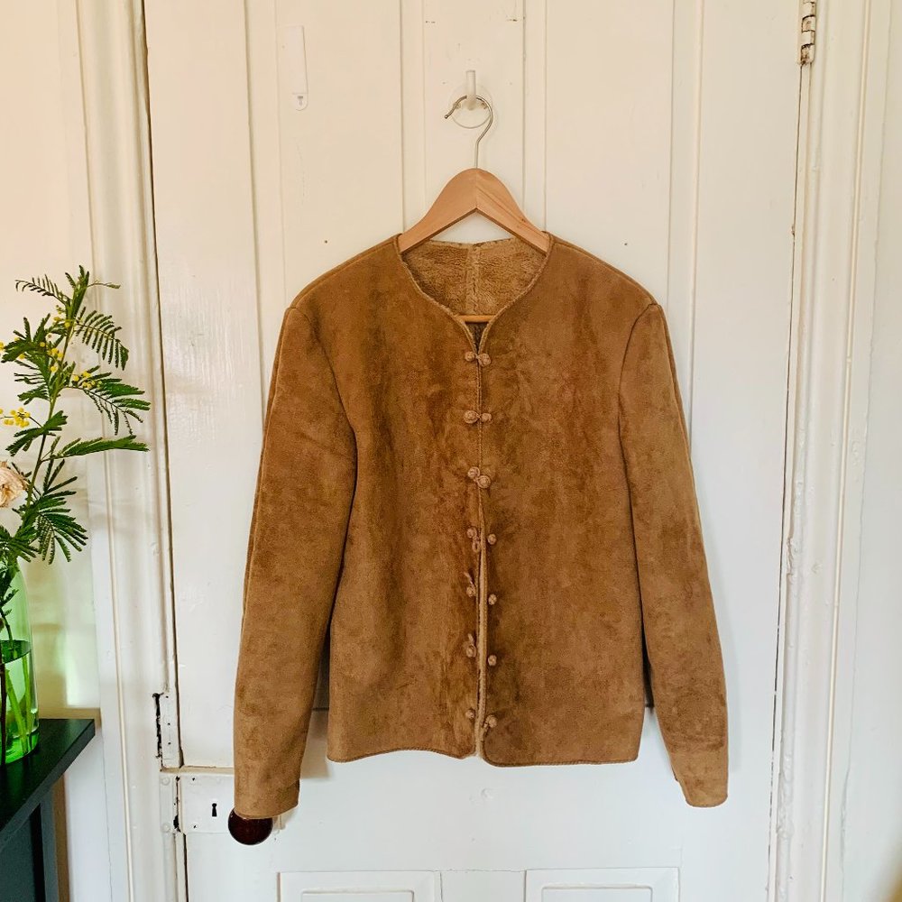 Vintage Teddy-colored suede shearling lined jacket